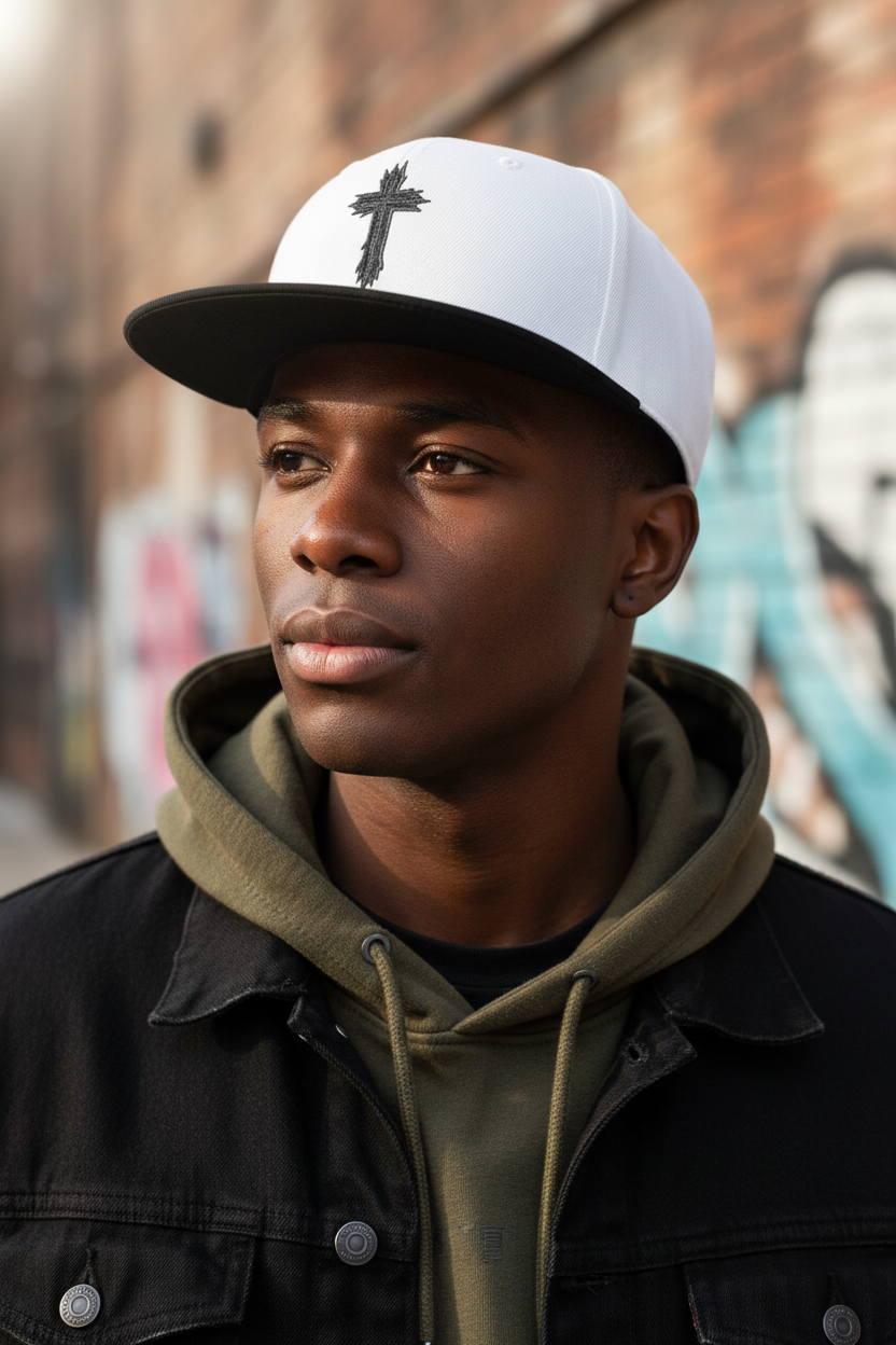 Embroidered  Rugged Distressed Cross Snapback Hat