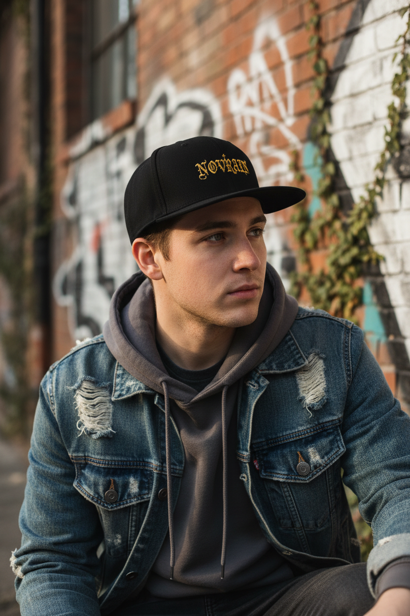 'Novrain' Gothic Gold Flame Embroidered Streetwear Cap