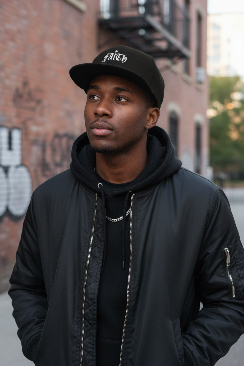 Embroidered 'Faith' Gothic Snapback Hat