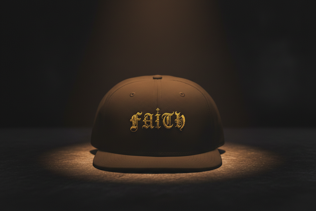 Embroidered 'Faith' Gothic Flame Snapback Hat