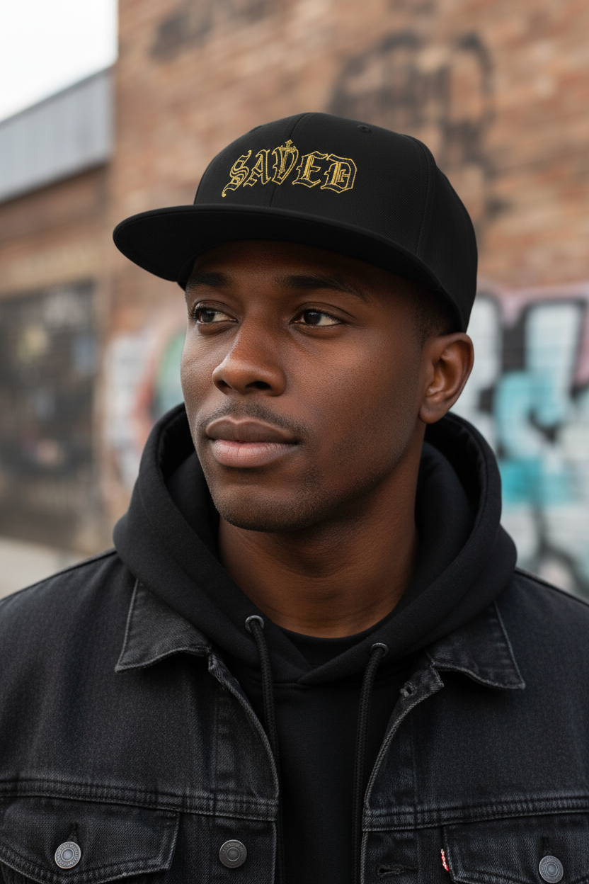 Embroidered Gothic 'Saved' Gothic Design | Snapback Hat