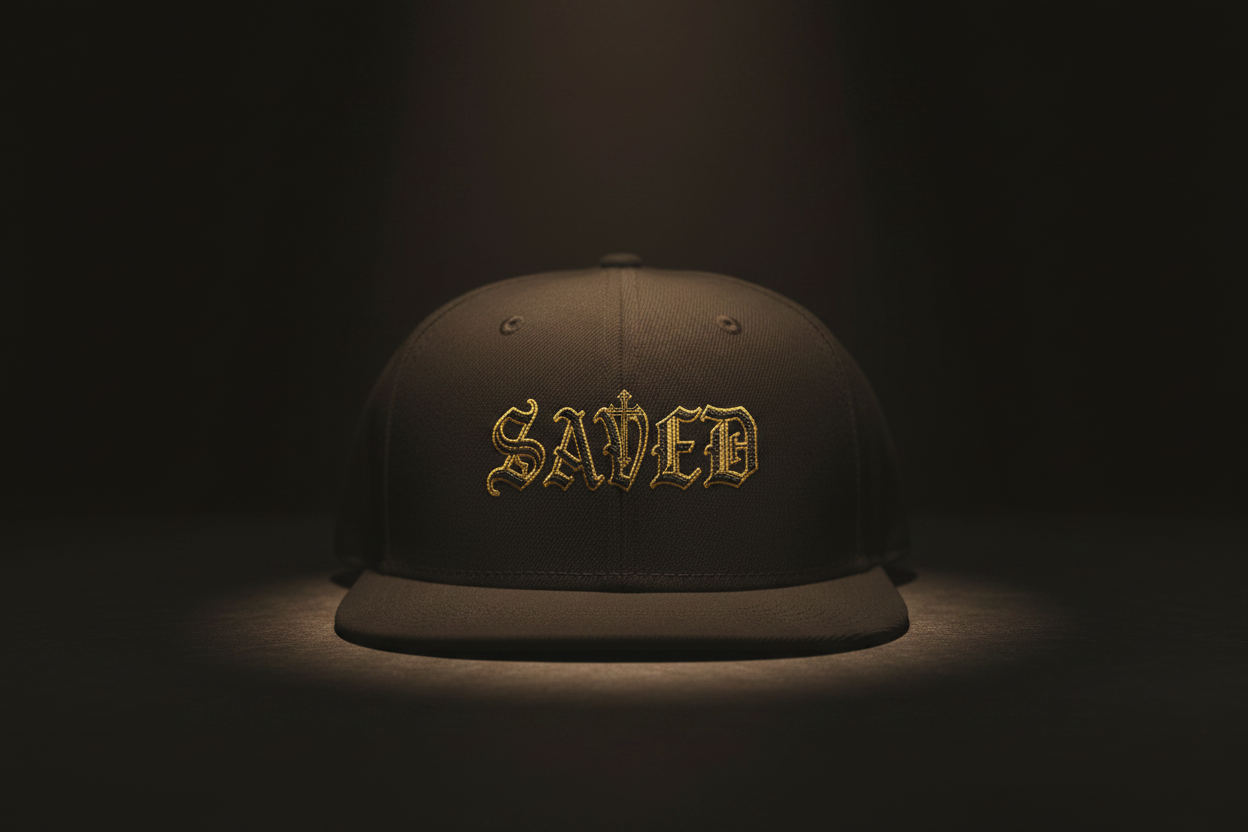 Embroidered Gothic 'Saved' Gothic Design | Snapback Hat