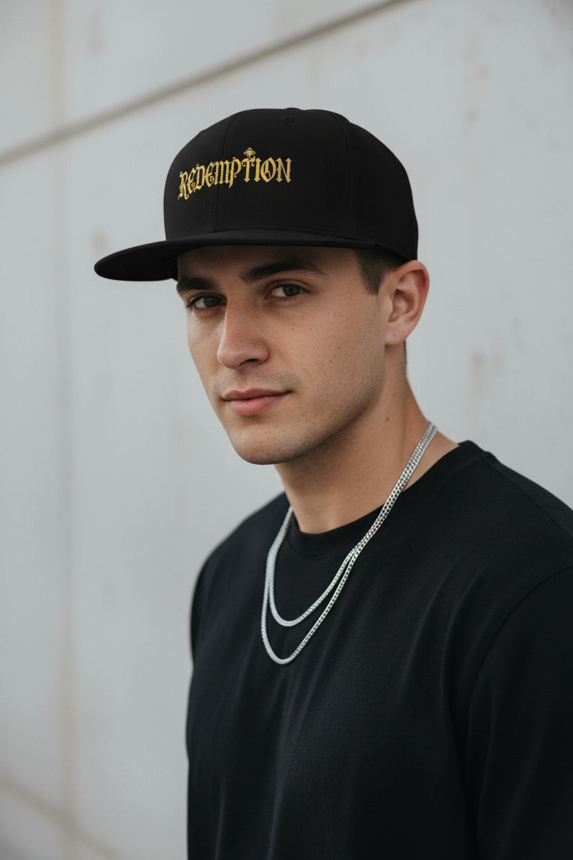 Embroidered Gold 'Redemption' Gothic Streetwear Cap