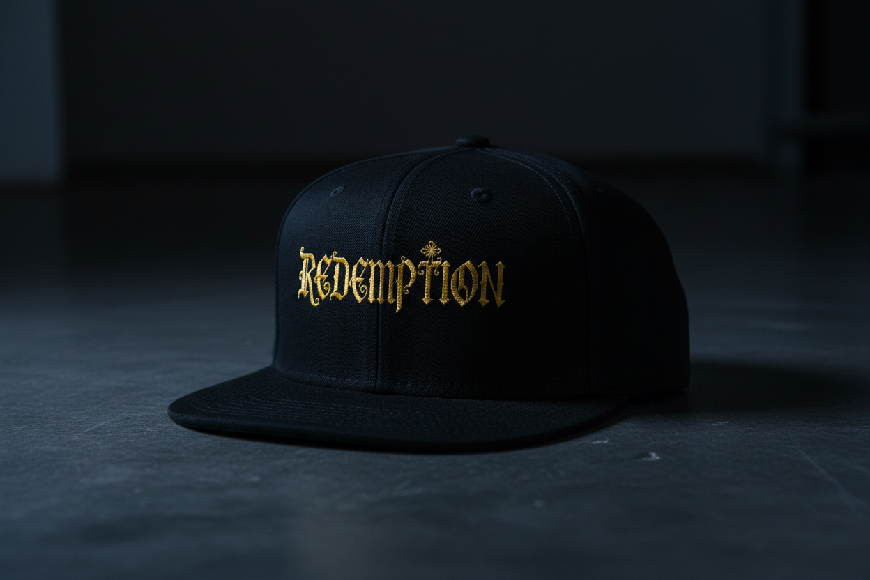 Embroidered Gold 'Redemption' Gothic Streetwear Cap