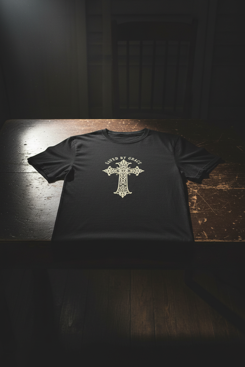 Saved By Grace Cross T‑Shirt — Christian Faith Graphic Tee