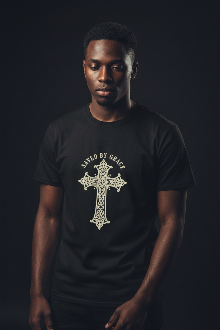 Saved By Grace Cross T‑Shirt — Christian Faith Graphic Tee