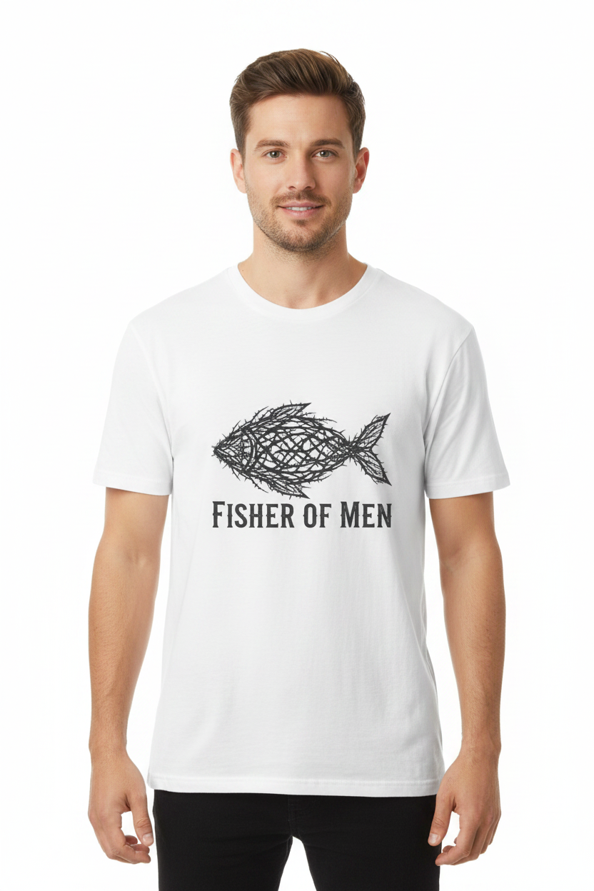 Fisher of Men T-Shirt — Rustic Scribble Fish Christian Tee