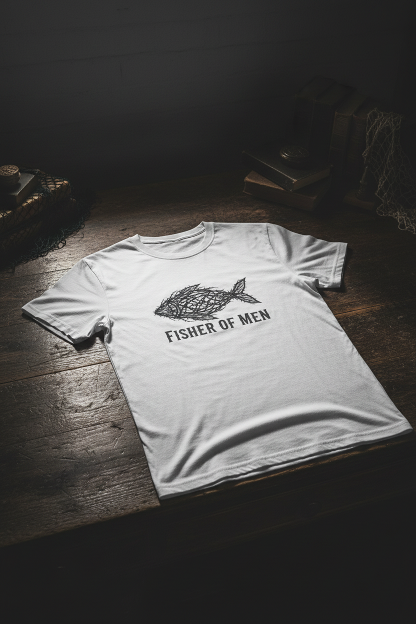 Fisher of Men T-Shirt — Rustic Scribble Fish Christian Tee