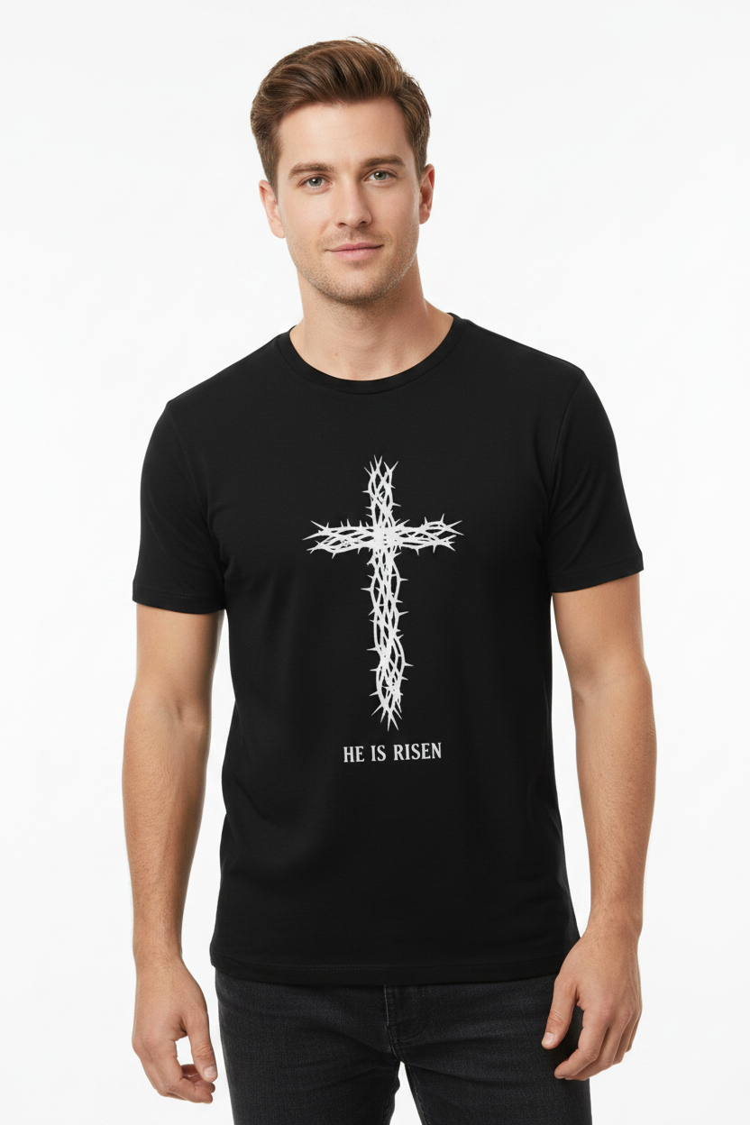 He Is Risen Crown of Thorns Cross T-Shirt
