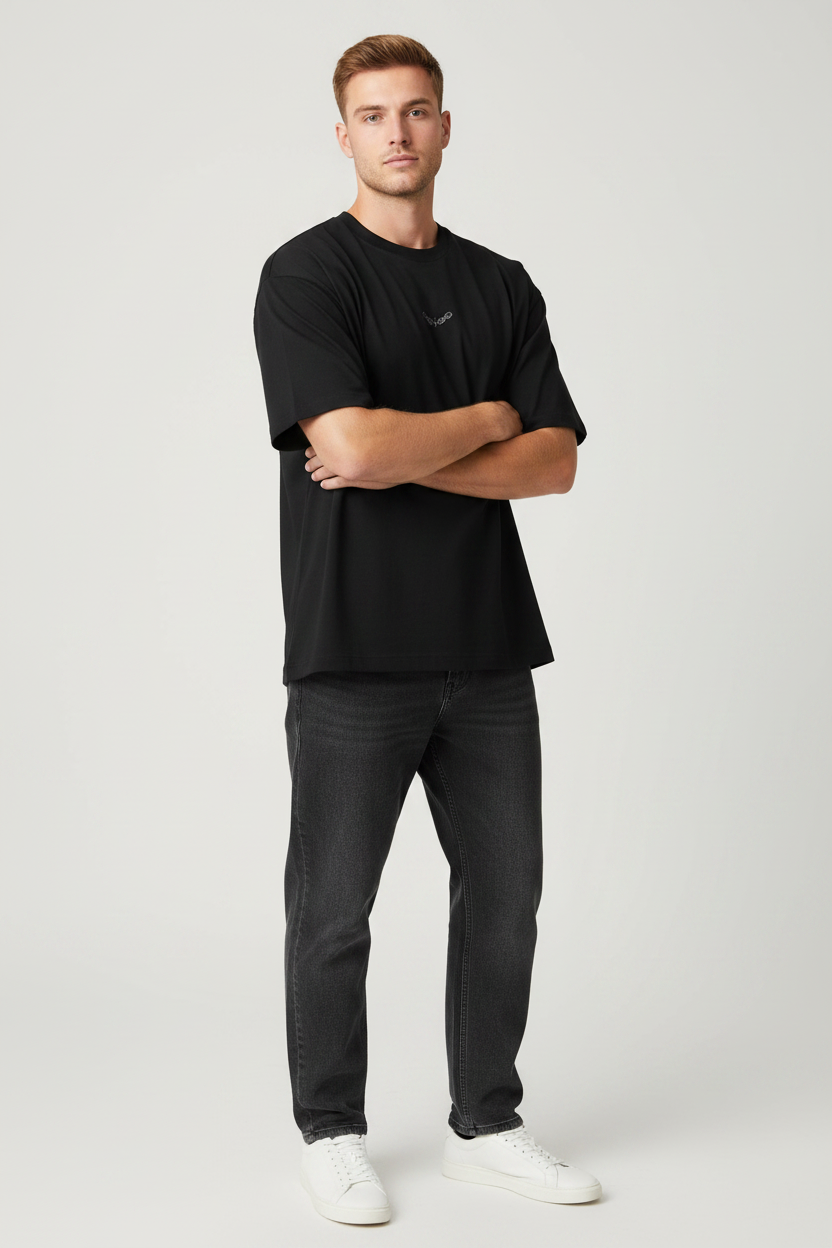 Boxy Tee Minimal Chain Cross Graphic | 'Believe' Graphic