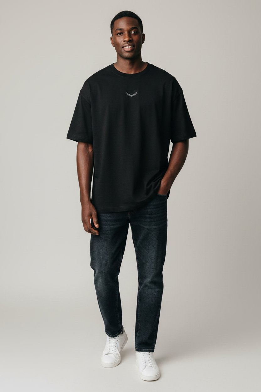 Boxy Tee Minimal Chain Cross Graphic | 'Believe' Graphic