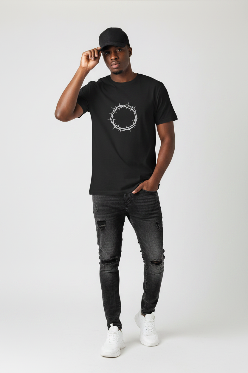 Crown of Thorns Graphic T-Shirt — Minimal Gothic Circle Tee