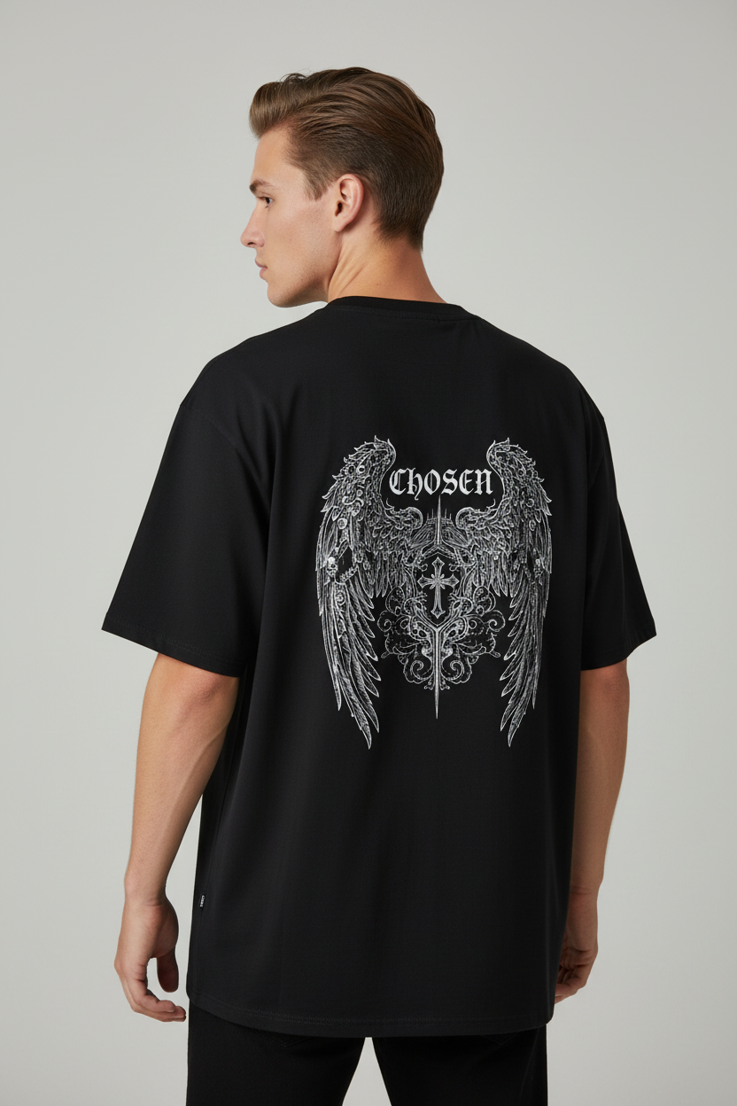 Chosen Wings Tee — Gothic Angel Wing Graphic Boxy Tee