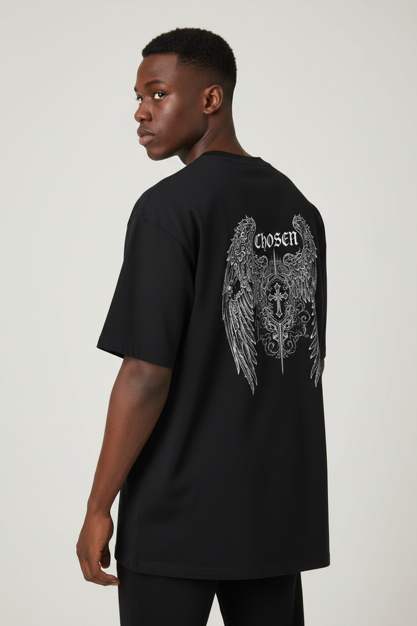 Chosen Wings Tee — Gothic Angel Wing Graphic Boxy Tee
