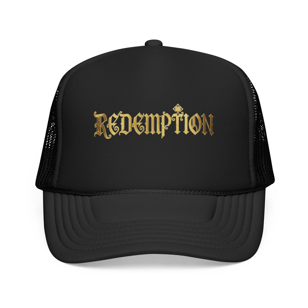 'Redemption' Trucker Hat — Gold Gothic Foam Mesh Cap