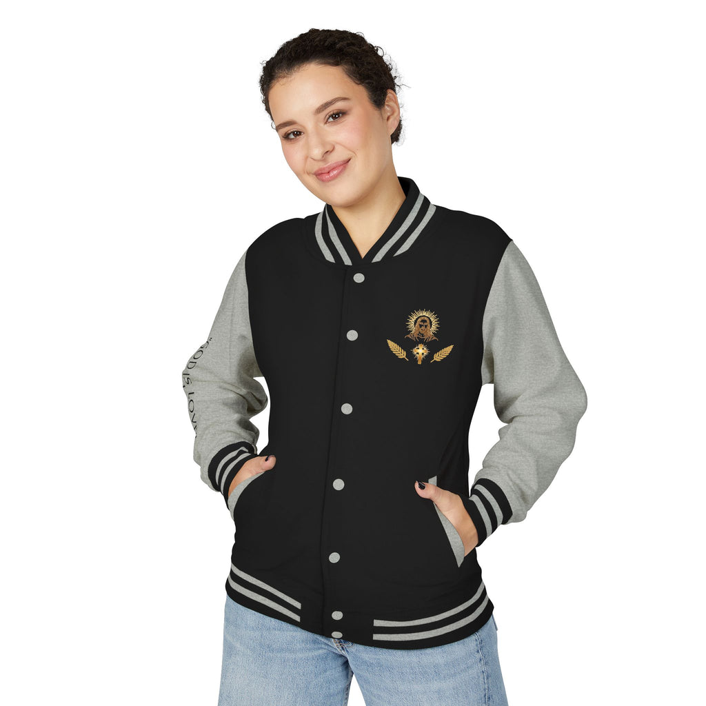 Black & White Letterman Jacket with Gold Sunflower Crest