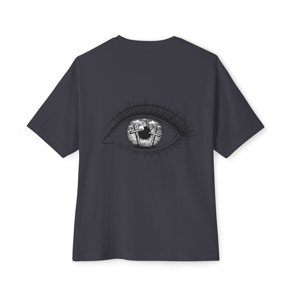 YHWH Drip Logo Boxy Tee — Gothic Faith Graphic T-Shirt (Eye Backprint)