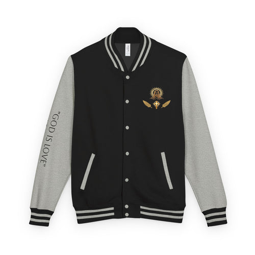 Black & White Letterman Jacket with Gold Sunflower Crest