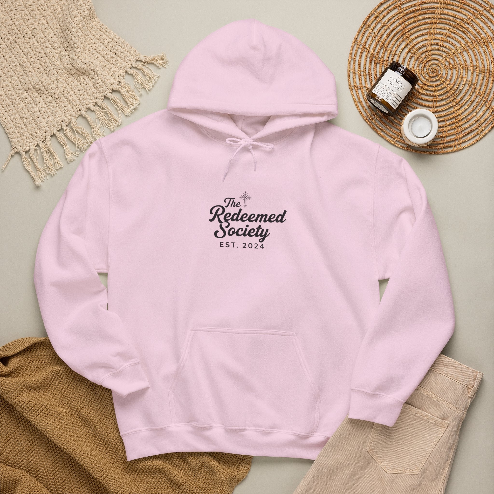 'The Redeemed Society' Hoodie — Christian Faith Pullover ("The Redeemed Society EST 2024")