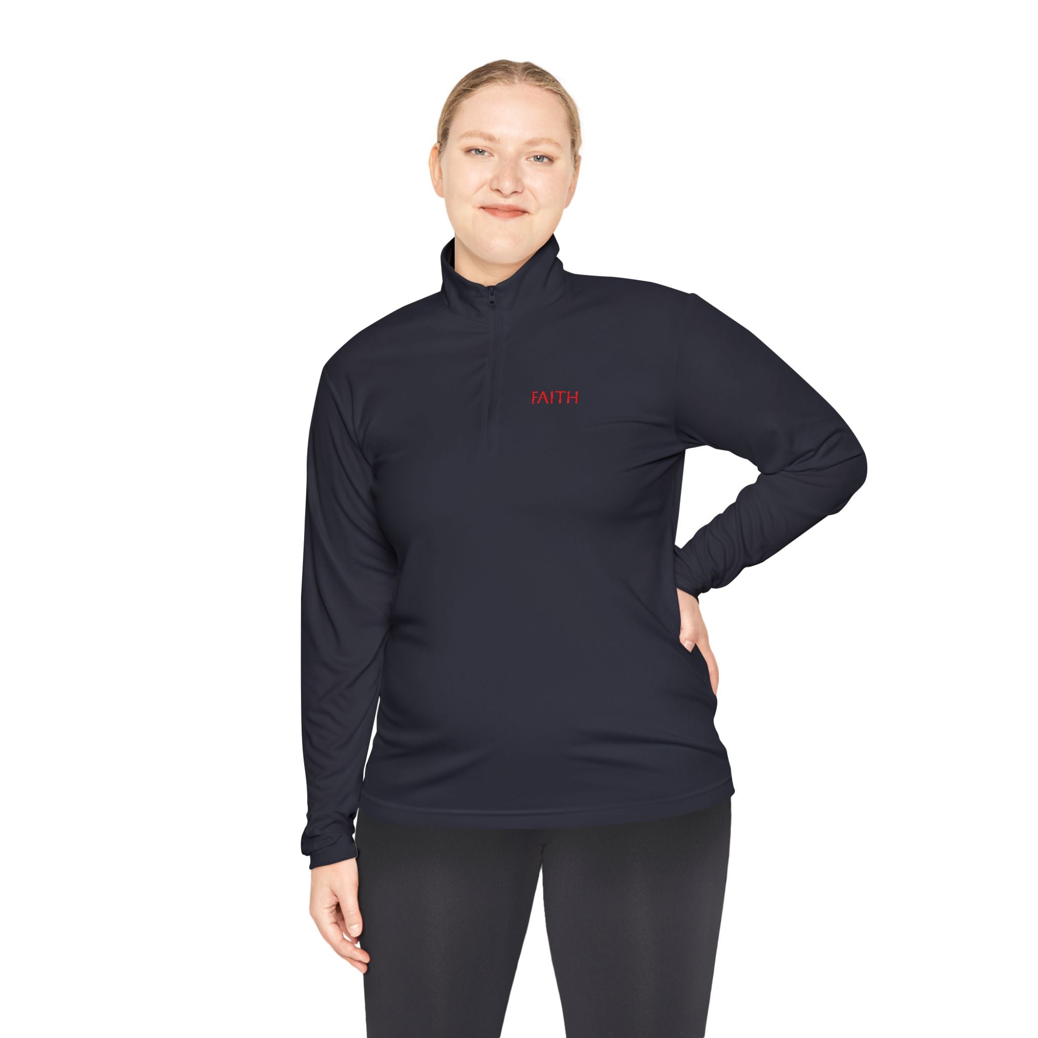 Quarter-Zip Pullover — Minimal "FAITH" Embroidered Casual Pullover