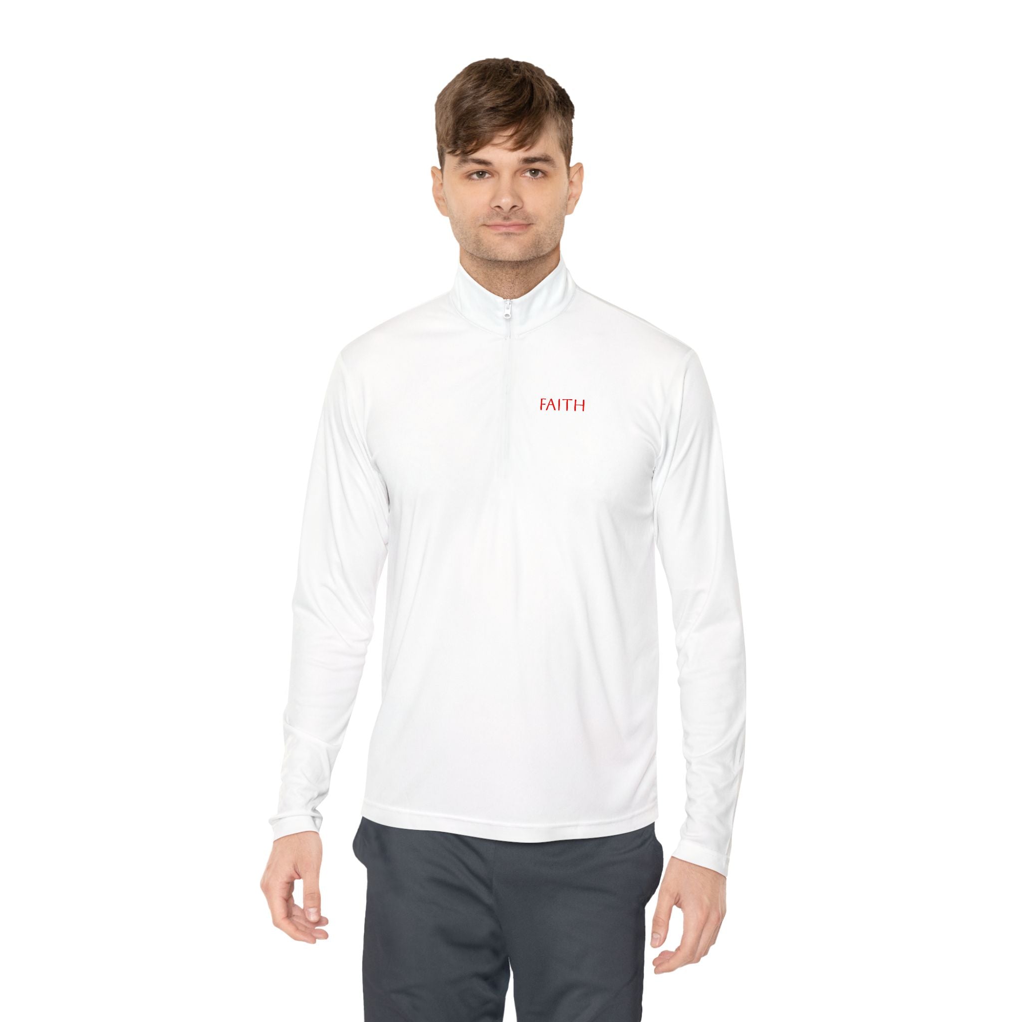 Quarter-Zip Pullover — Minimal "FAITH" Embroidered Casual Pullover