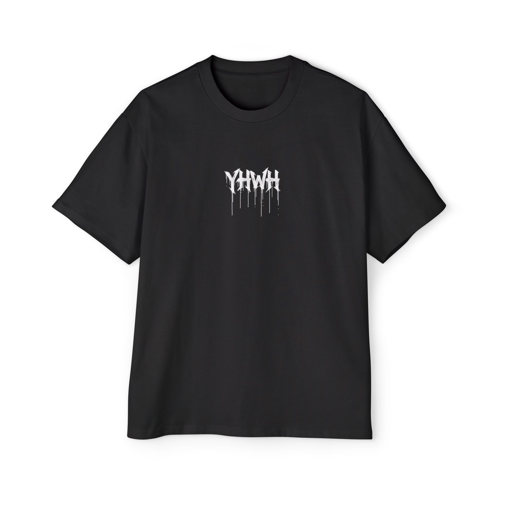 YWHW Drip Oversized Graphic Tee — Oversized Black T-Shirt with Eye Backprint