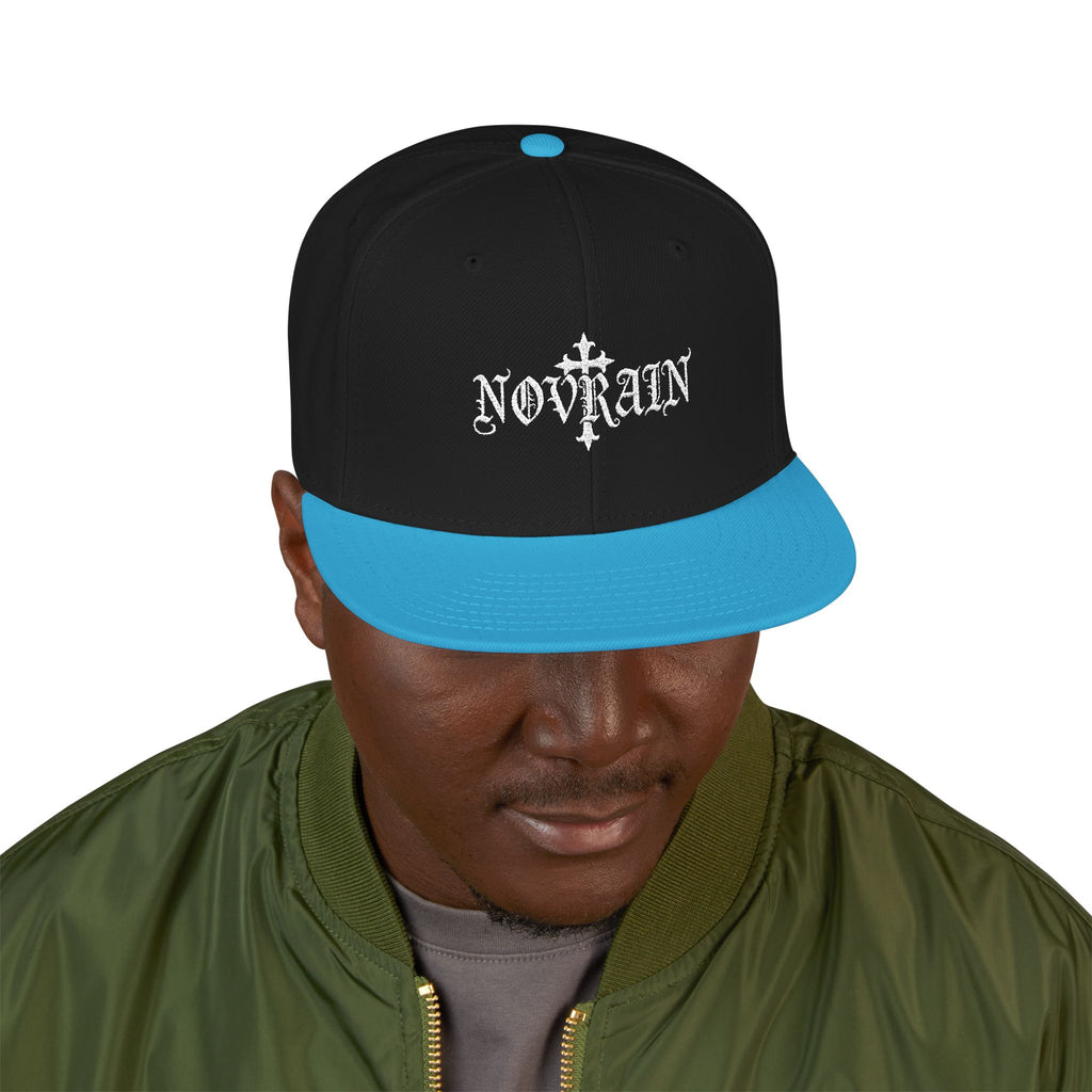 Embroidered 'Novrain' Gothic Cross Design Snapback Hat — Dark Streetwear Cap