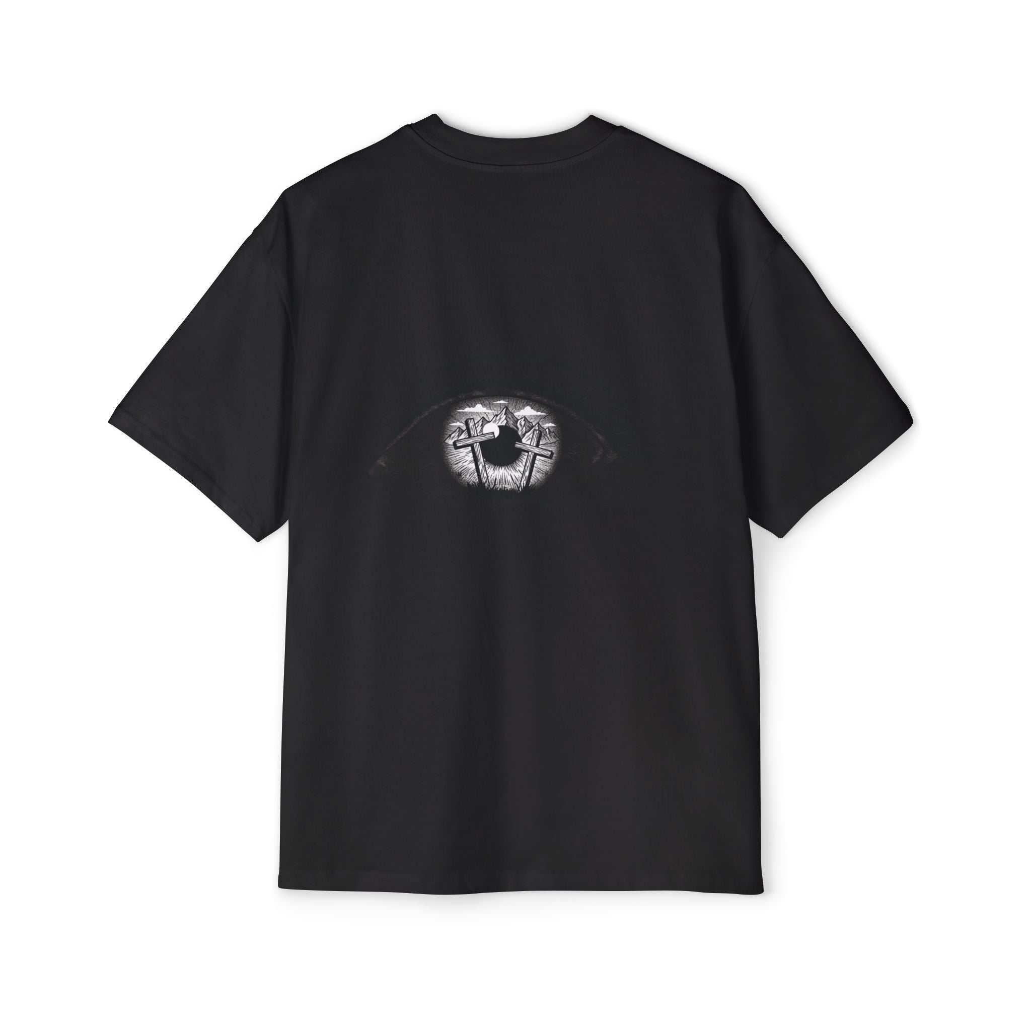 YWHW Drip Oversized Graphic Tee — Oversized Black T-Shirt with Eye Backprint