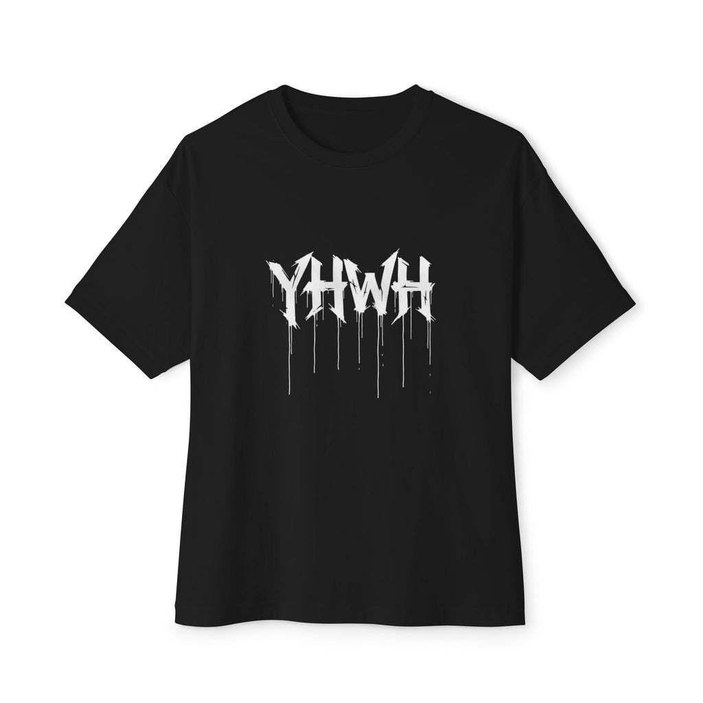 YHWH Drip Logo Boxy Tee — Gothic Faith Graphic T-Shirt (Eye Backprint)