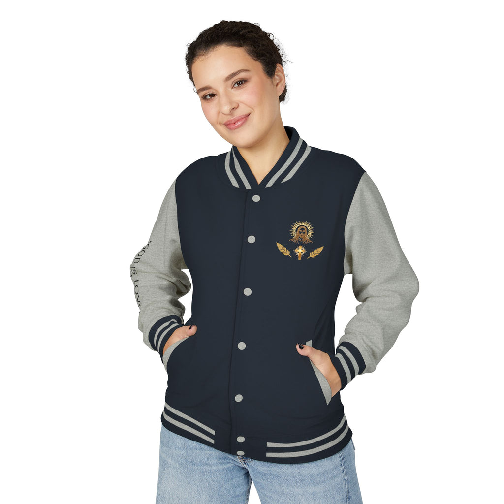 Black & White Letterman Jacket with Gold Sunflower Crest