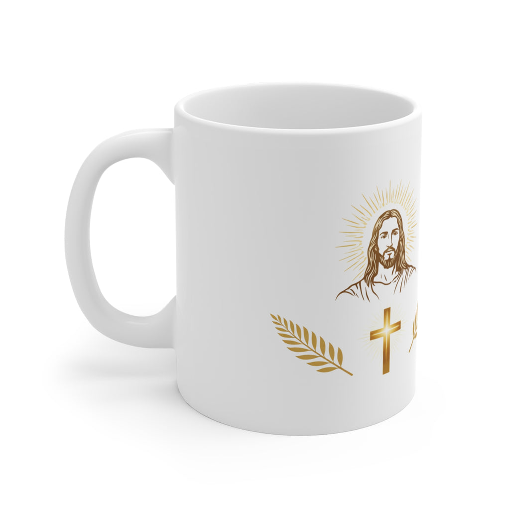 Jesus and Cross Ceramic Mug — Christian Faith Coffee Cup (11 oz)