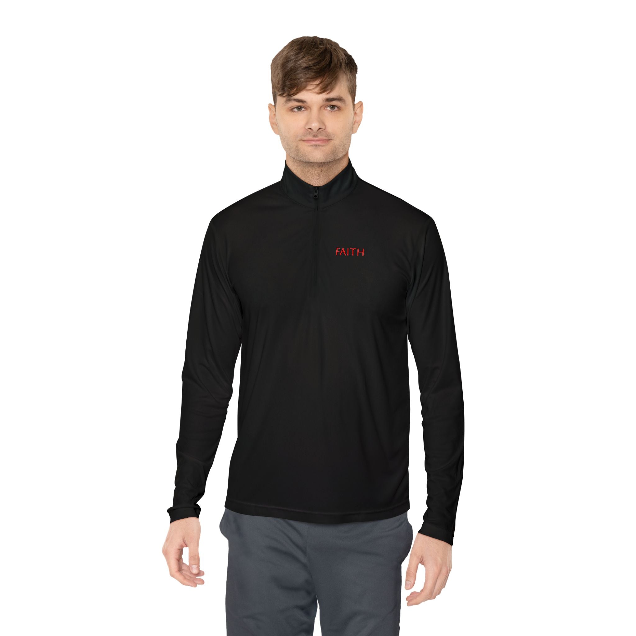 Quarter-Zip Pullover — Minimal "FAITH" Embroidered Casual Pullover