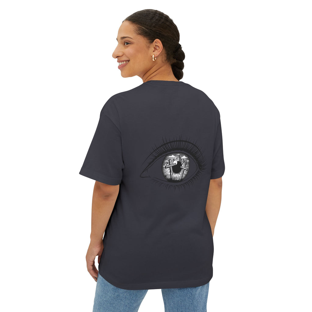 YHWH Drip Logo Boxy Tee — Gothic Faith Graphic T-Shirt (Eye Backprint)