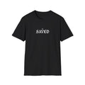 'Saved' Gothic Christian T-Shirt — Faith Shirt with Cross Gothic Text