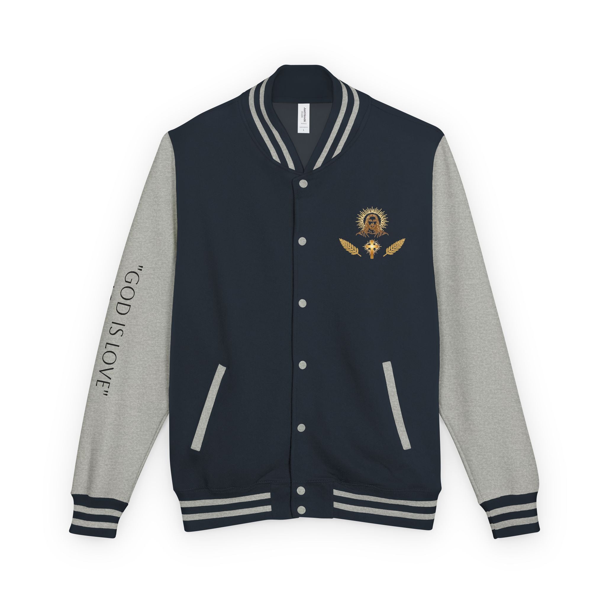 Black & White Letterman Jacket with Gold Sunflower Crest