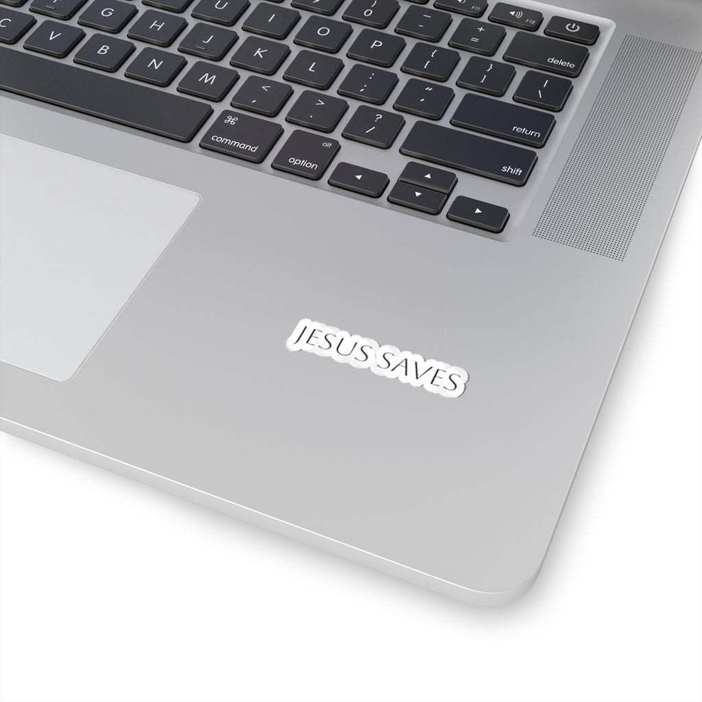 Jesus Saves Kiss-Cut Sticker — Minimal Faith Vinyl Decal for Laptops & Bibles