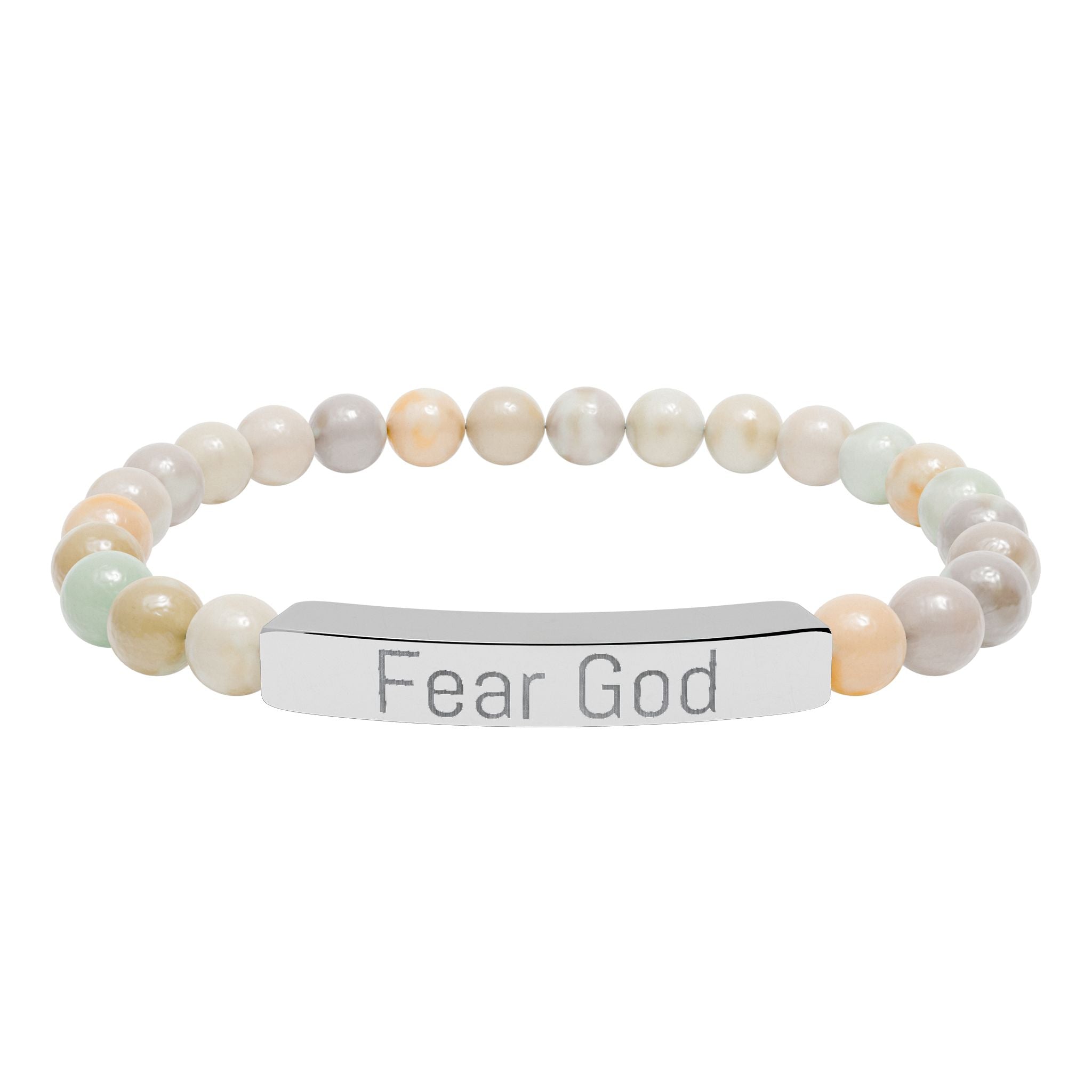 Engraved 'Fear God' Natural Stone Stretch Bracelet
