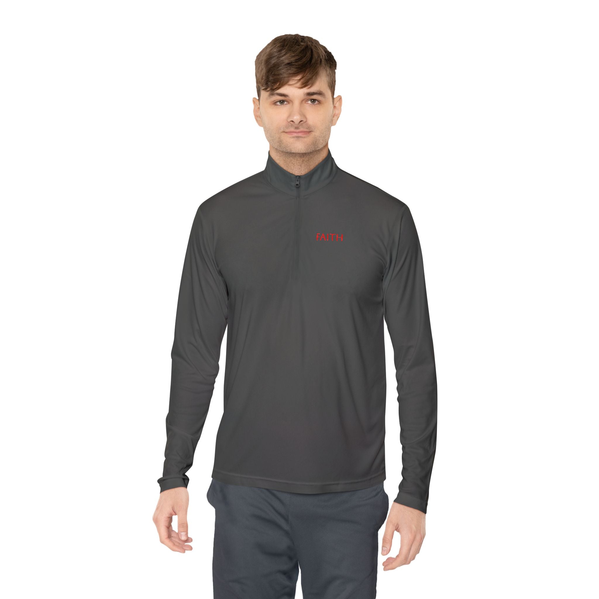 Quarter-Zip Pullover — Minimal "FAITH" Embroidered Casual Pullover