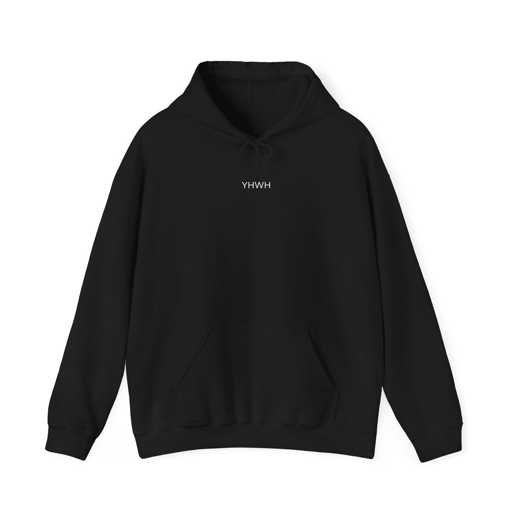 Christian Cross Hoodie — Minimal 'YHWH' Front with Three Crosses Back