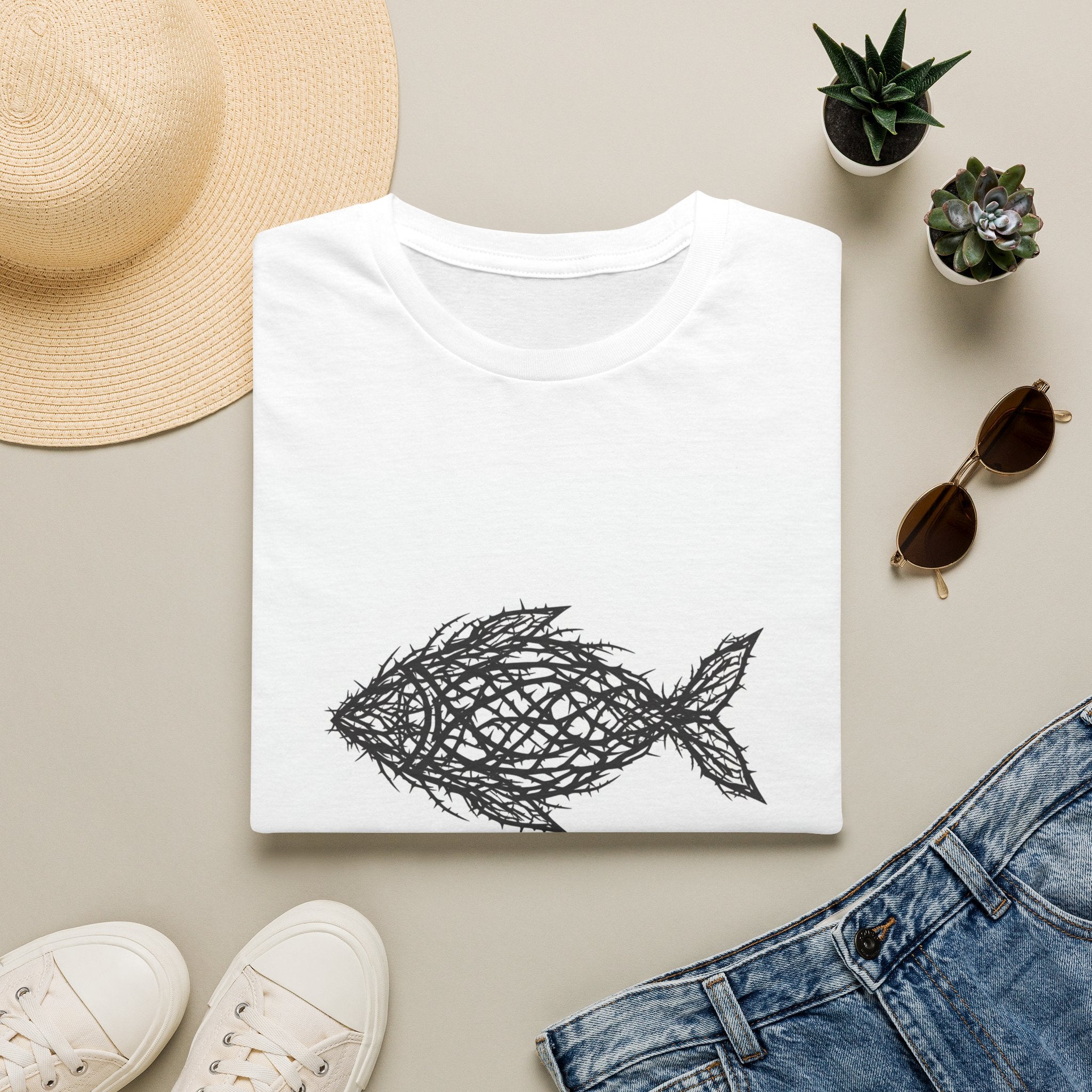 Fisher of Men T-Shirt — Rustic Scribble Fish Christian Tee