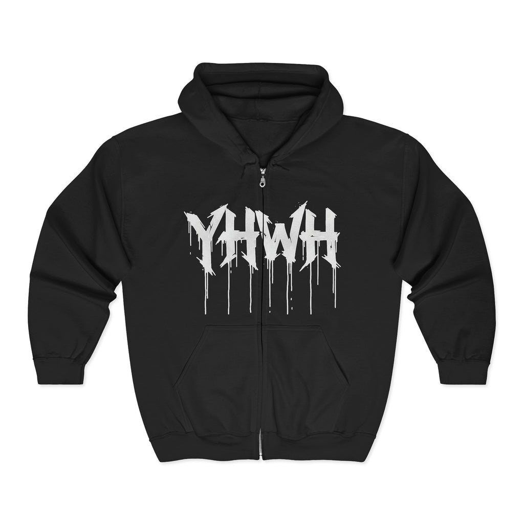 Dripping Logo Zip Hoodie with Back Eye Graphic