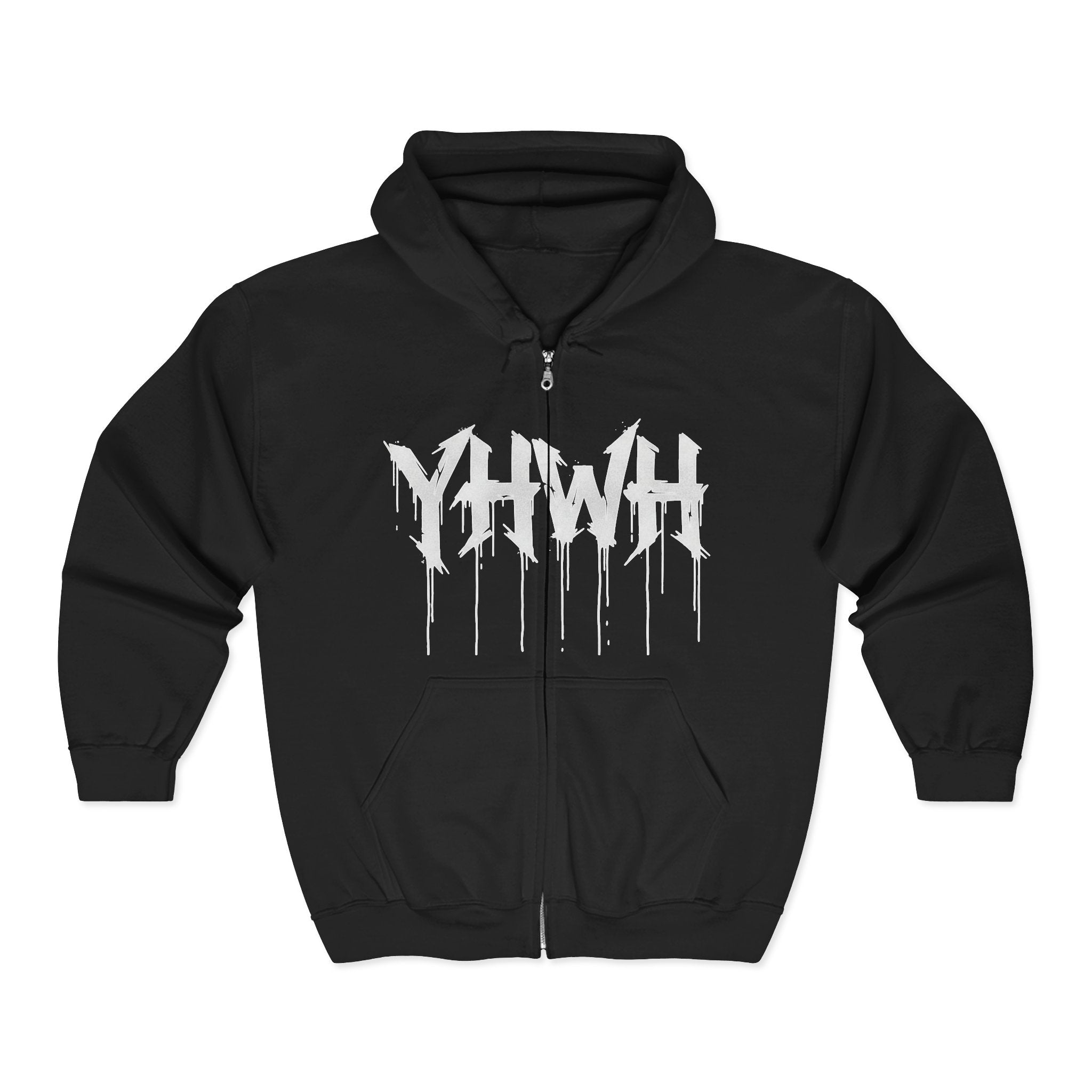 Dripping Logo Zip Hoodie with Back Eye Graphic