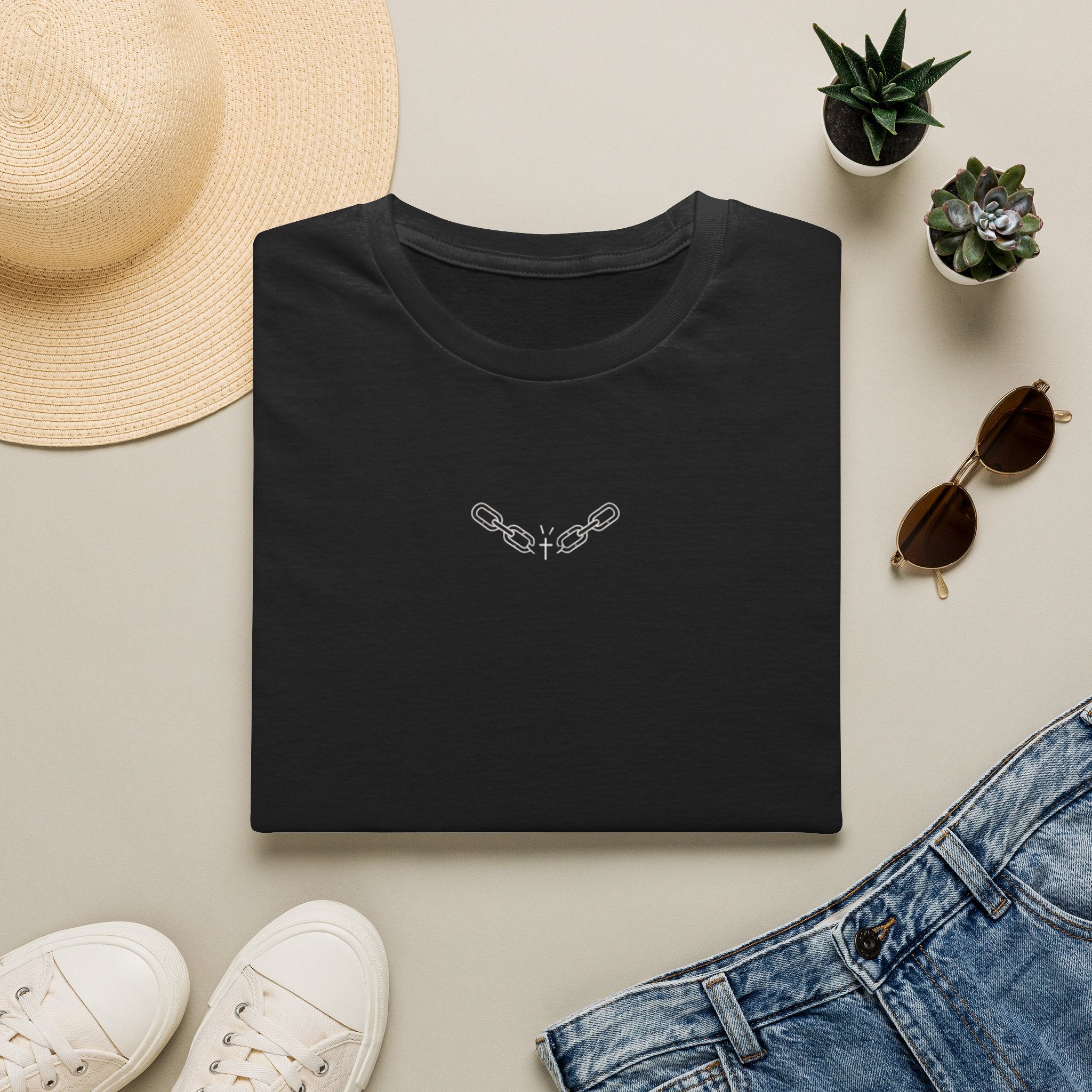 Chain Cross T-Shirt — Small Centered Necklace Graphic