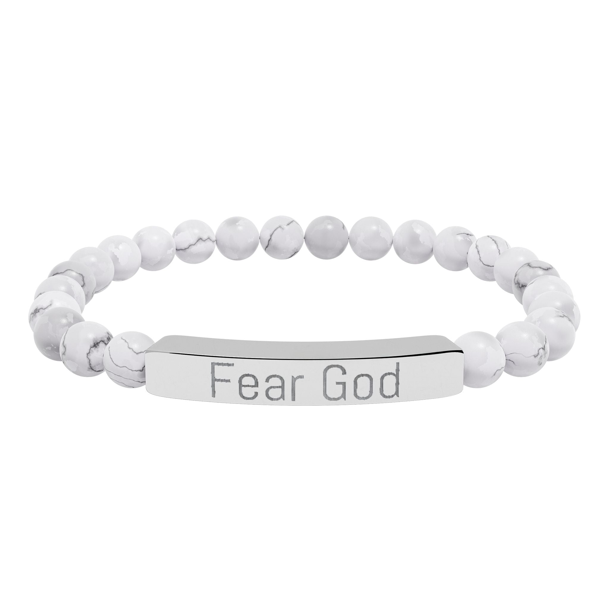 Engraved 'Fear God' Natural Stone Stretch Bracelet