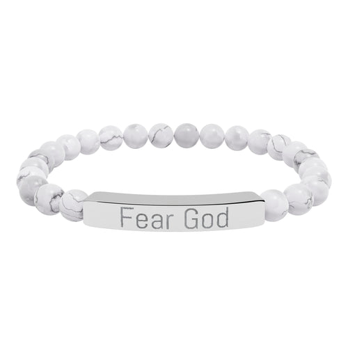 Engraved 'Fear God' Natural Stone Stretch Bracelet