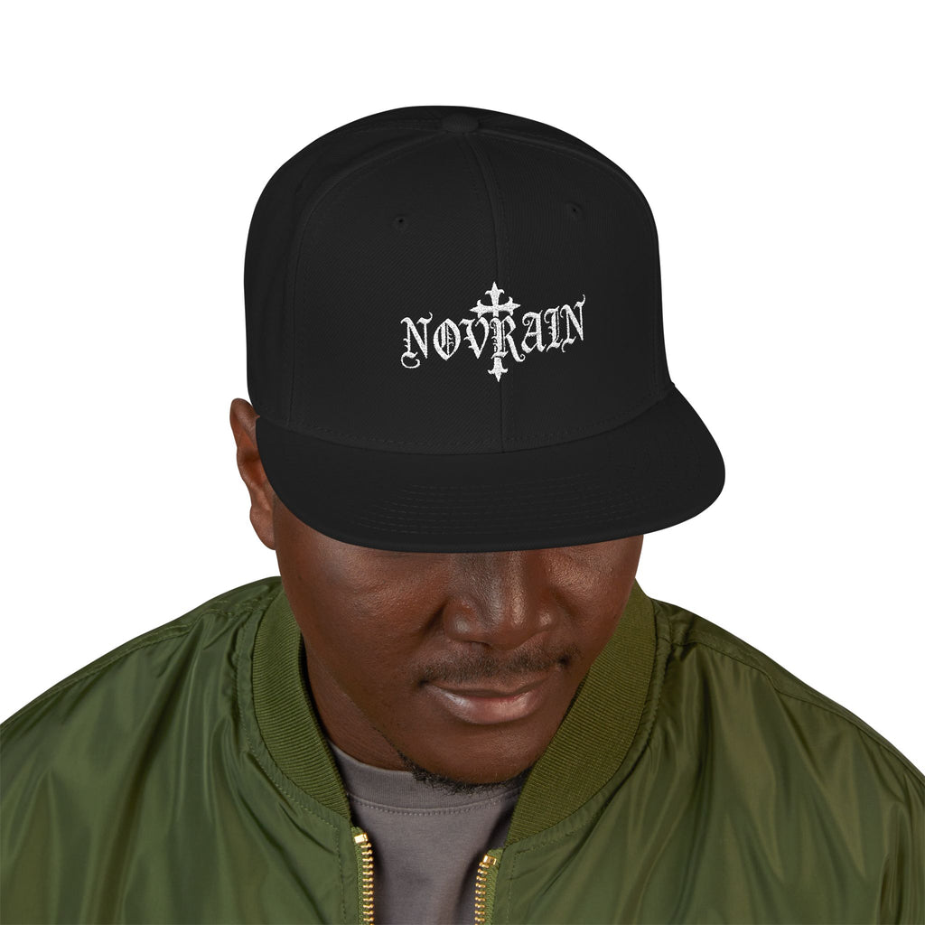 Embroidered 'Novrain' Gothic Cross Design Snapback Hat — Dark Streetwear Cap