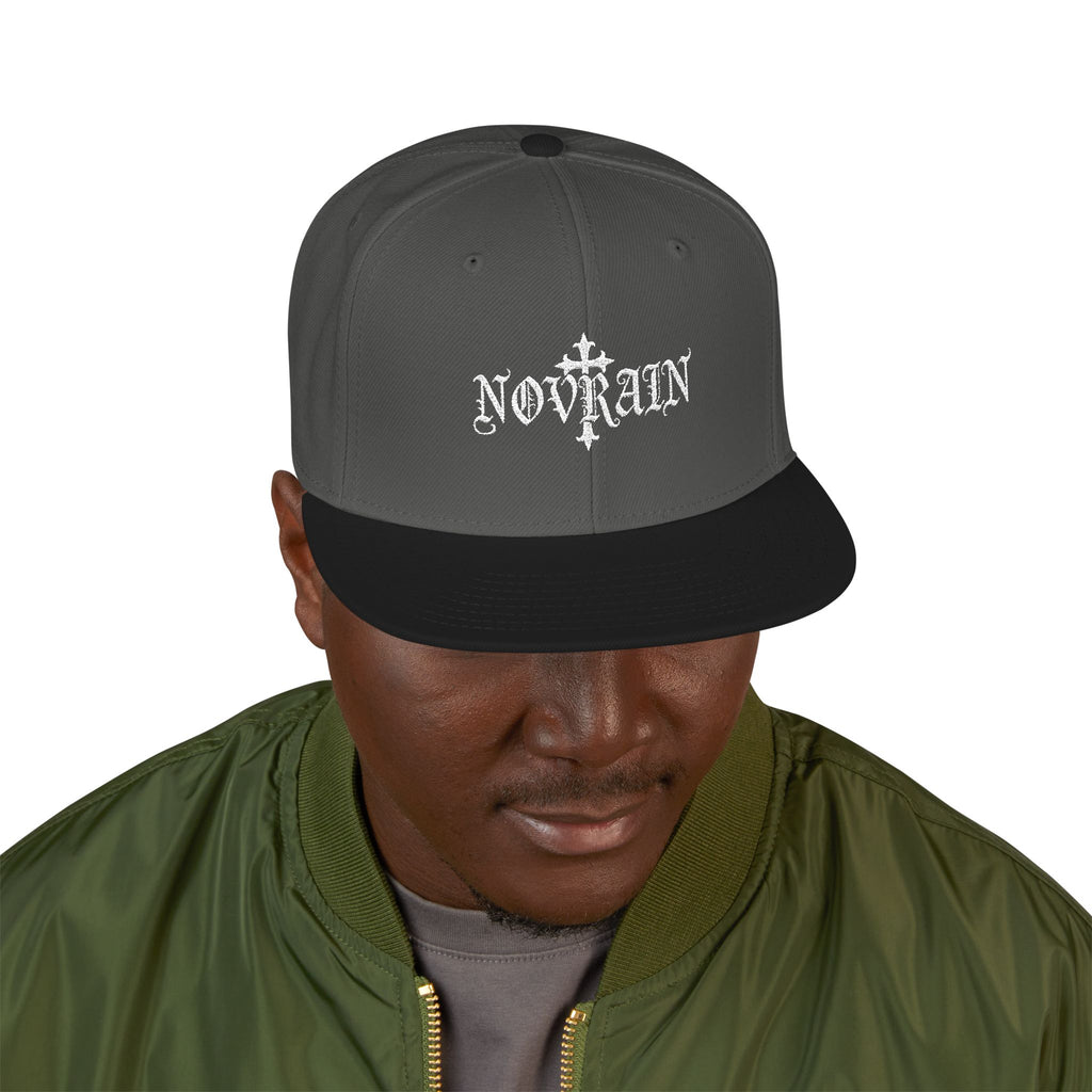 Embroidered 'Novrain' Gothic Cross Design Snapback Hat — Dark Streetwear Cap