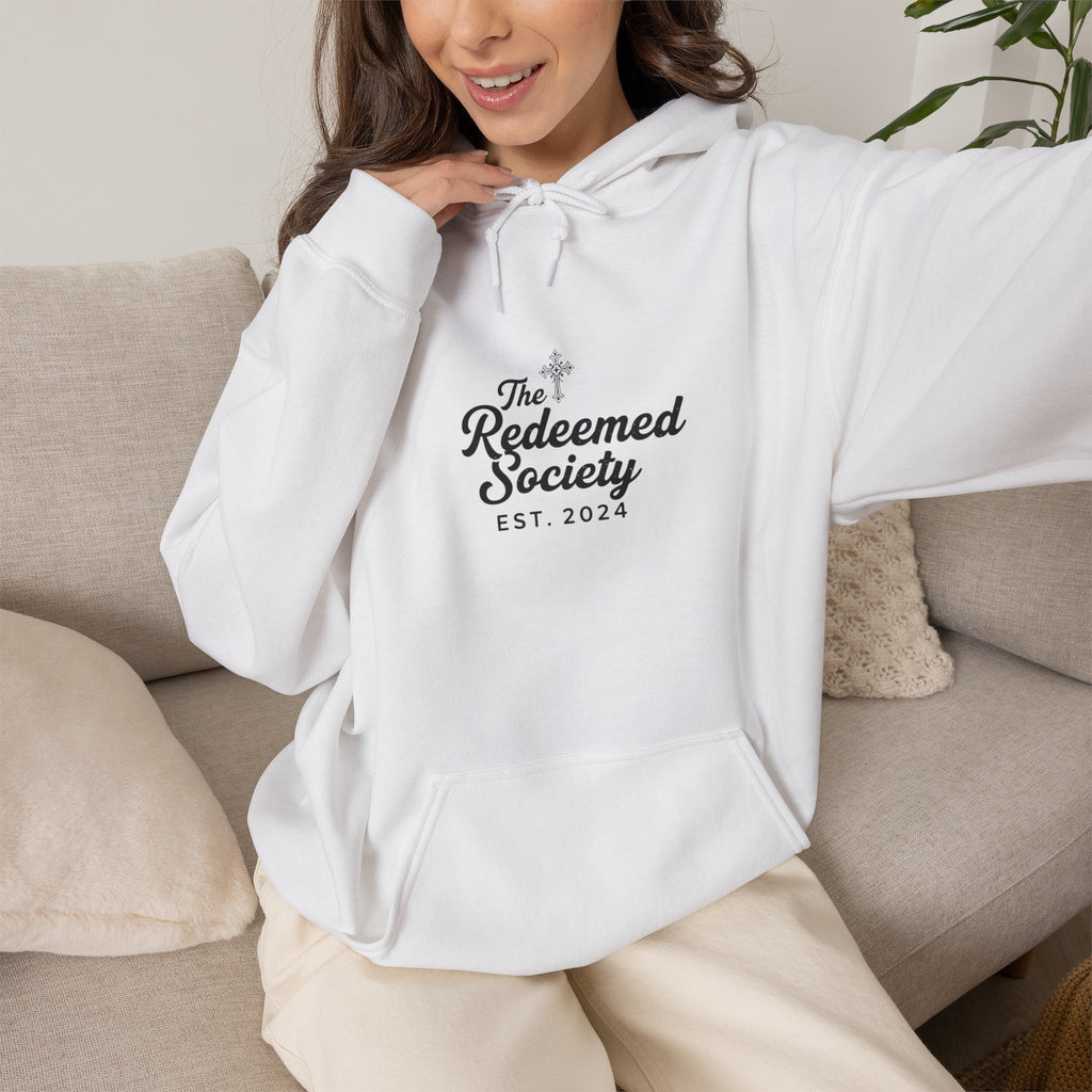 'The Redeemed Society' Hoodie — Christian Faith Pullover ("The Redeemed Society EST 2024")