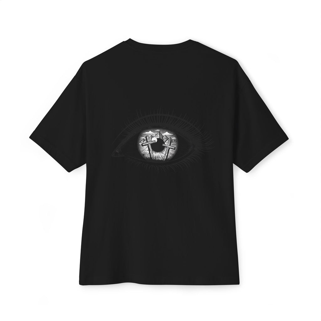 YHWH Drip Logo Boxy Tee — Gothic Faith Graphic T-Shirt (Eye Backprint)