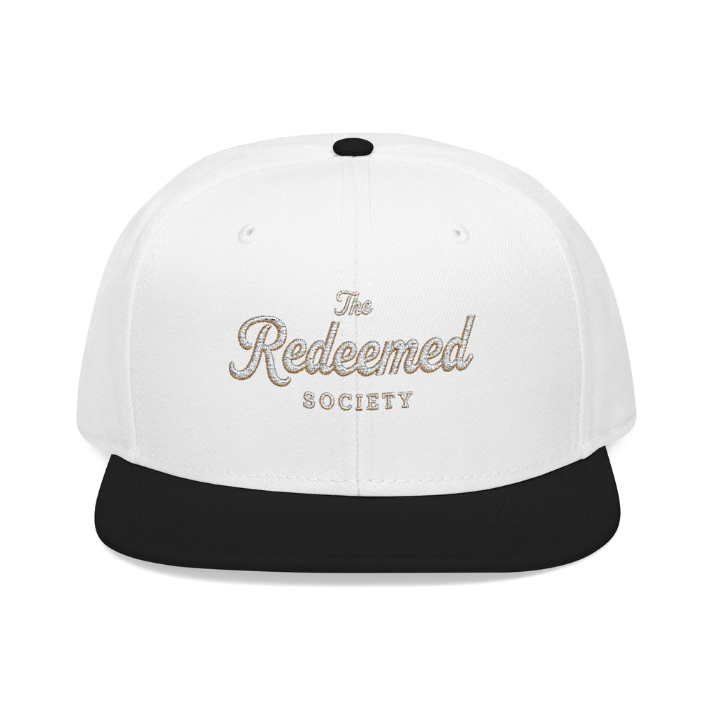 Embroidered "The Redeemed Society" Script Snapback Hat — No side design — Rhinestone “Blessed” Design
